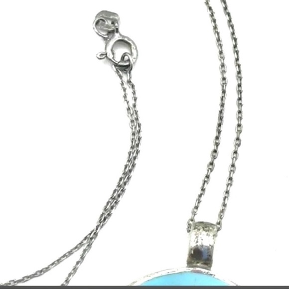 Vintage 925 Turquoise pendant with chain. Necklace Round - Picture 5 of 6